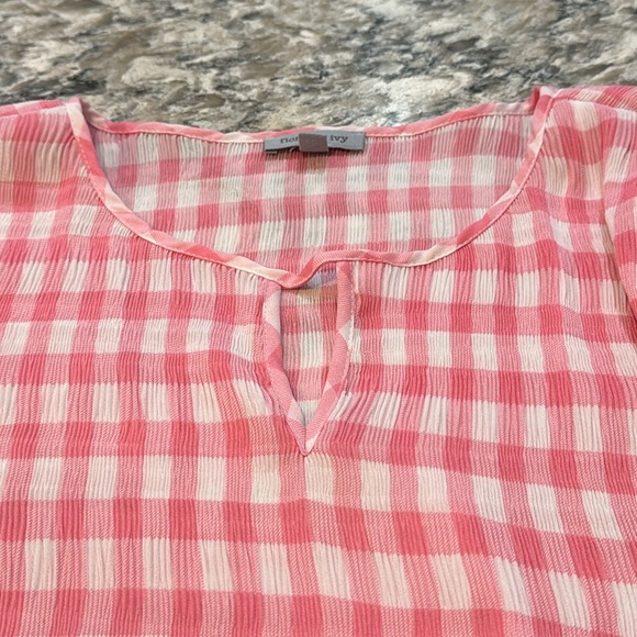 Floral & Ivy | pink & White Gingham Pleated Babydoll Tunic Size M Medium - Picture 11 of 11